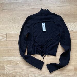 Garage Black Open-Back Tie Ribbed Knit Top NWT - size M